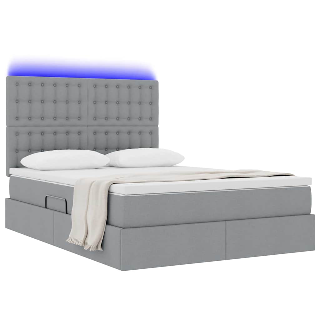 Letto con contenitore e LED Grigio chiaro 140 x 200 cm