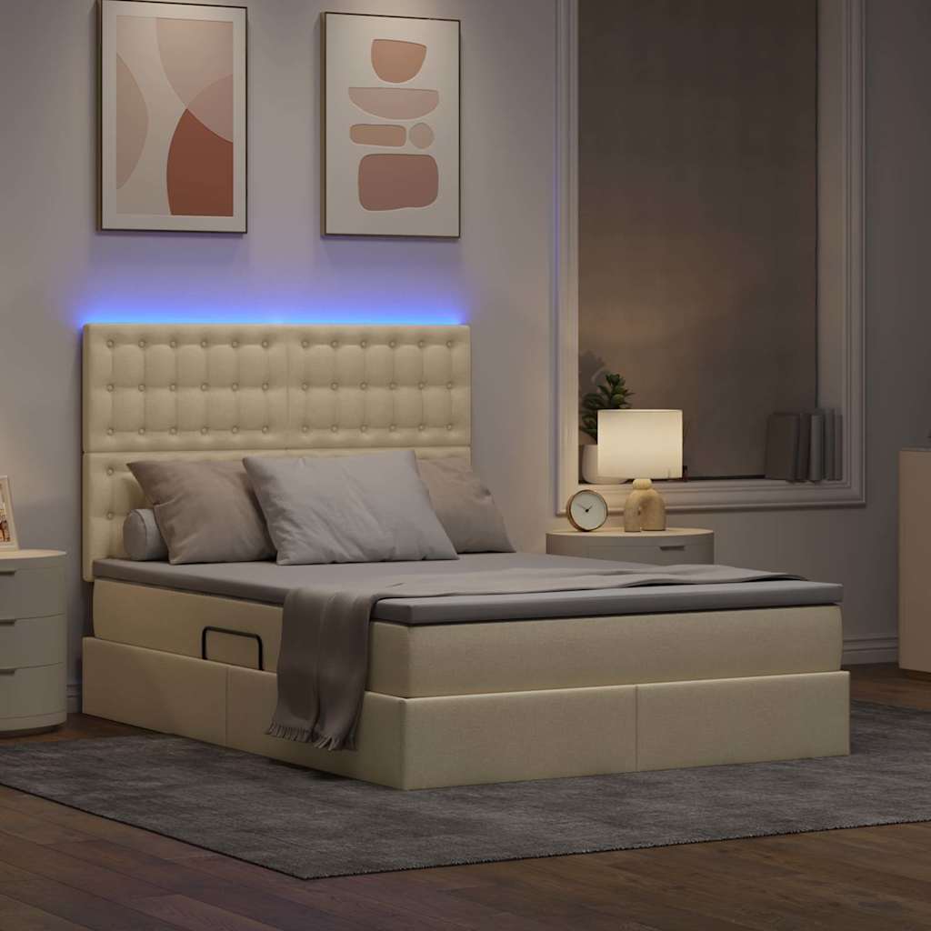 Letto con contenitore LED e materasso Crema 140 x 200 cm | homemem39