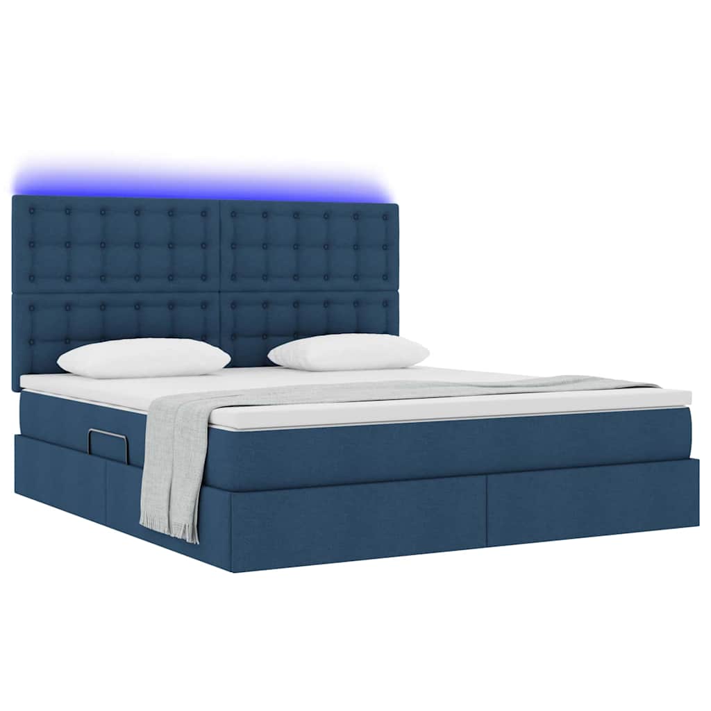 Letto con contenitore LED e materasso Blu 160 x 200 cm Tessuto | homemem39