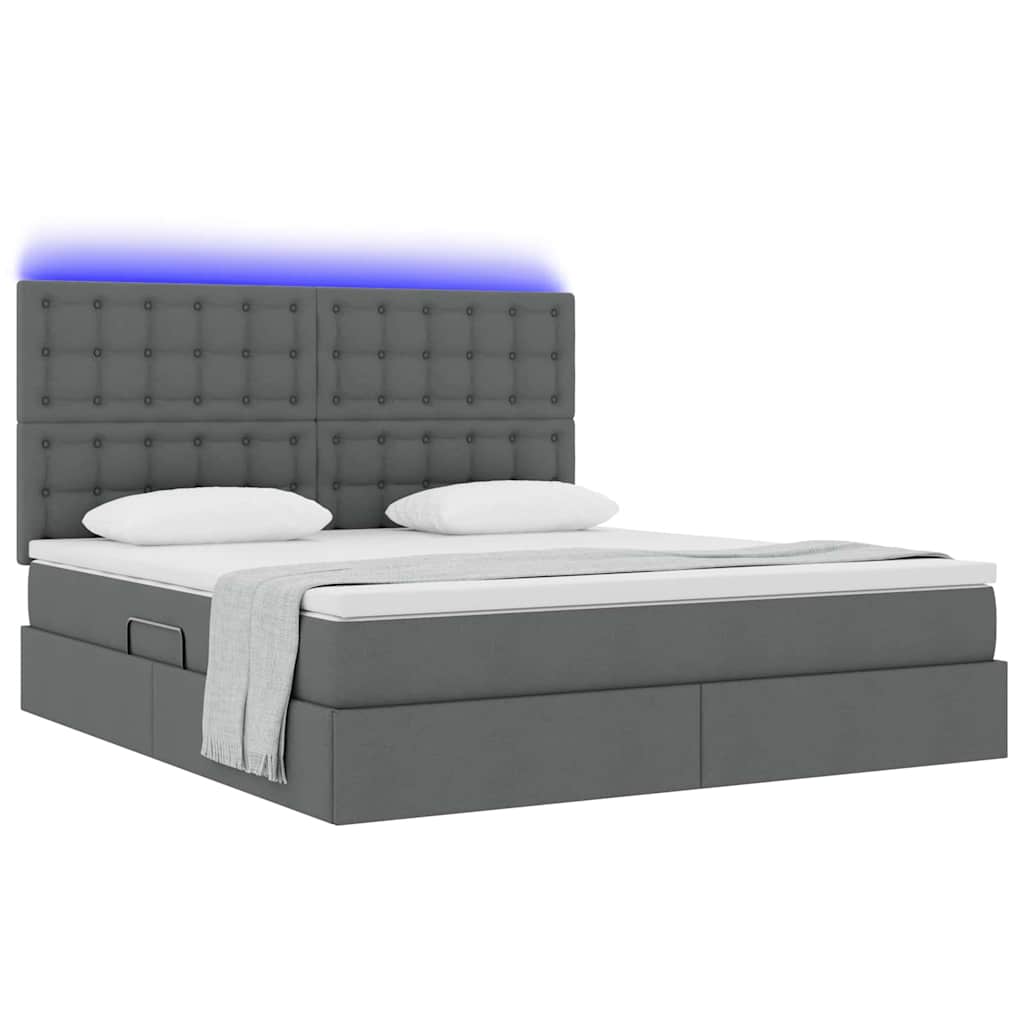 Letto con contenitore e LED Grigio scuro 180 x 200 cm