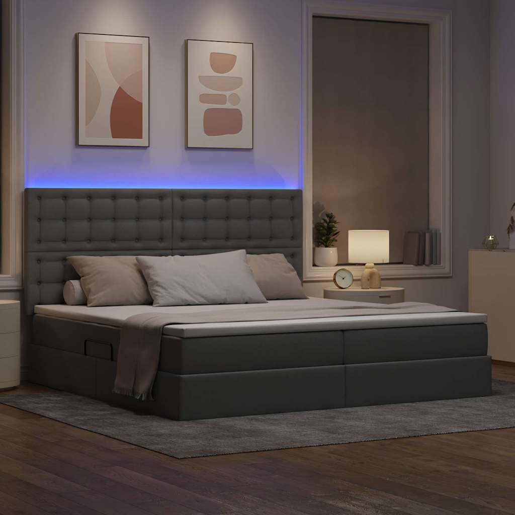 Letto con contenitore e LED Grigio chiaro 200 x 200 cm