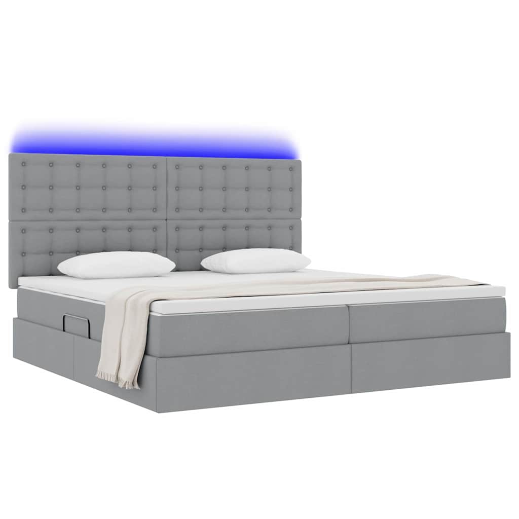 Letto con contenitore e LED Grigio chiaro 200 x 200 cm