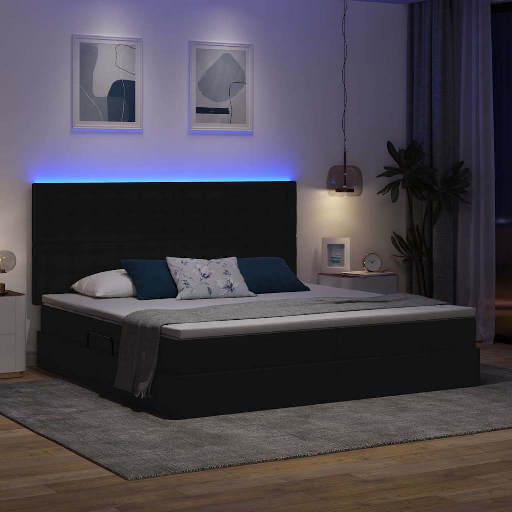 Letto con contenitore LED e materasso Nero 200 x 200 cm Tessuto | homemem39