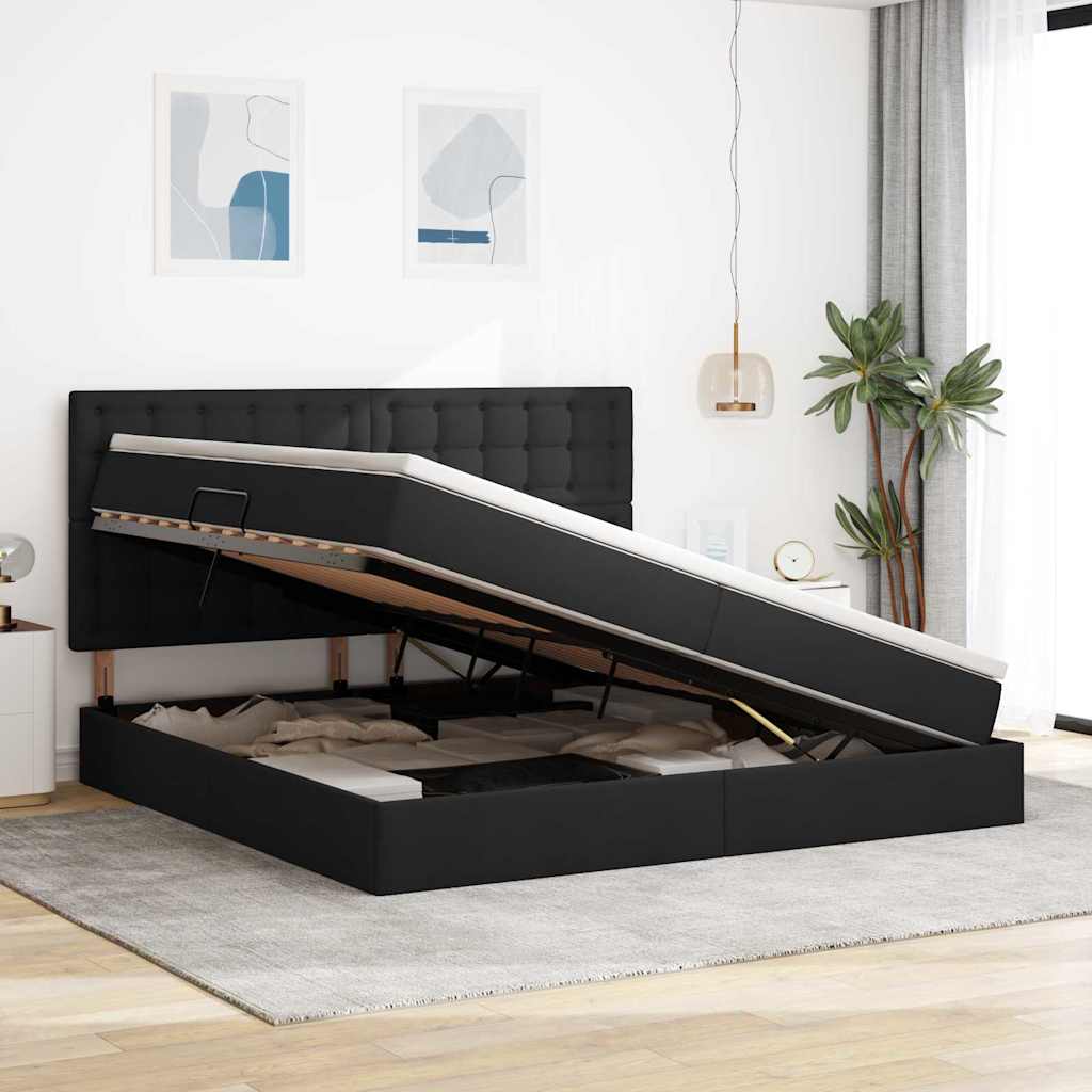 Letto con contenitore e LED Nero 200 x 200 cm Poliestere