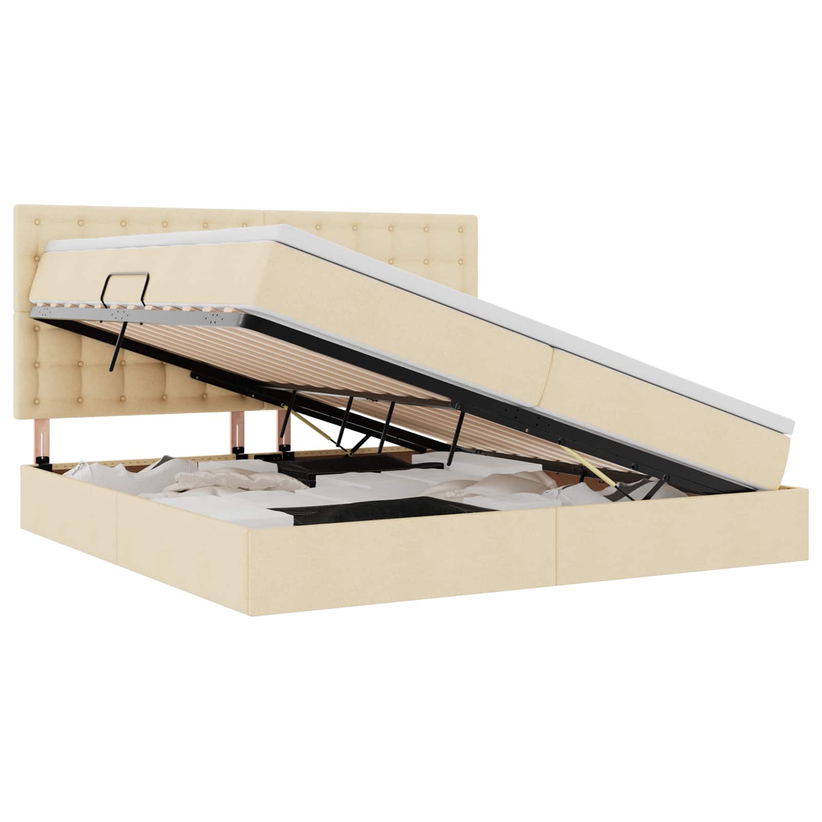 Letto con contenitore LED e materasso Crema 200 x 200 cm | homemem39