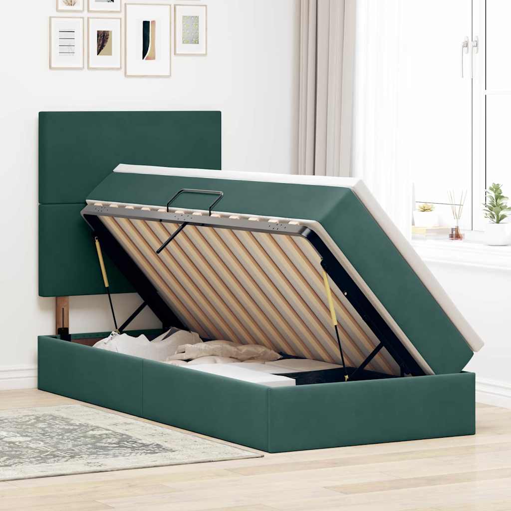Letto con contenitore LED e materasso Verde Scuro 90 x 190 cm | homemem39