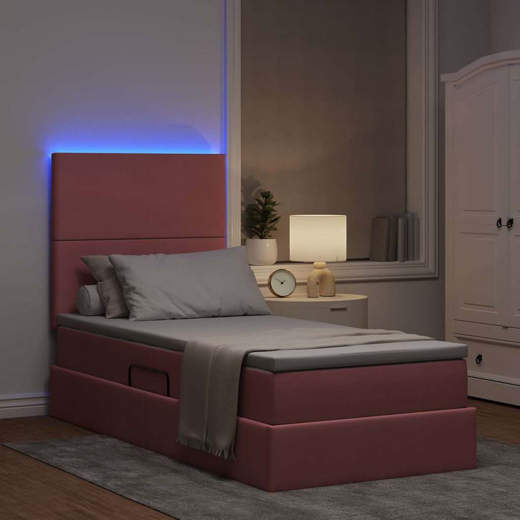 Letto con contenitore LED e materasso Rosa 90 x 200 cm Velluto | homemem39