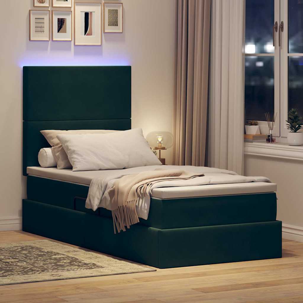 Letto con contenitore LED e materasso Verde Scuro 100 x 200 cm | homemem39