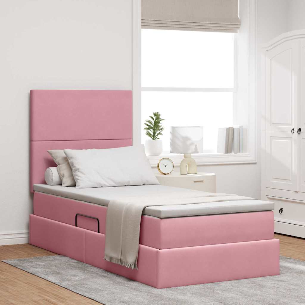 Letto con contenitore LED e materasso Rosa 100 x 200 cm Velluto | homemem39