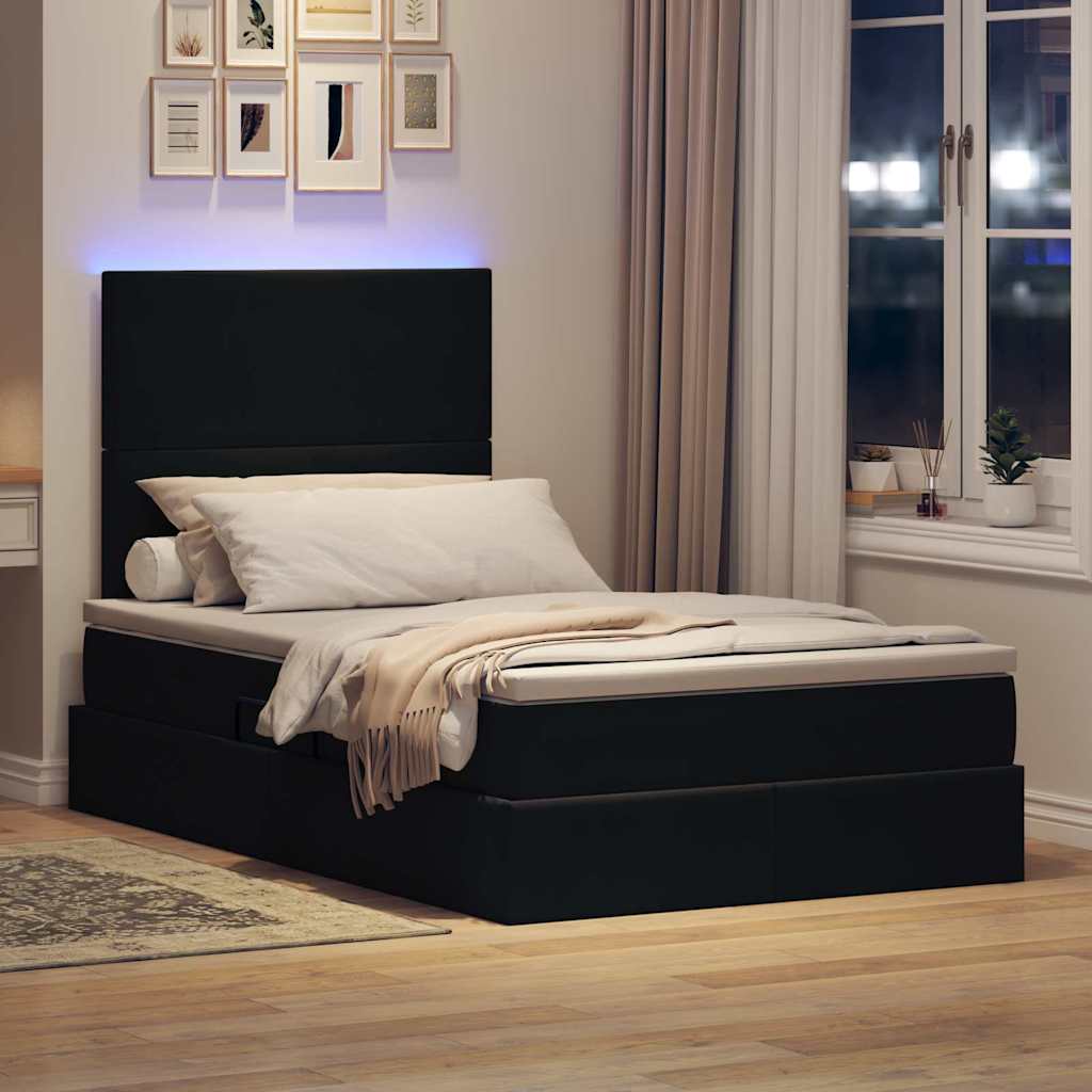 Letto con contenitore LED e materasso Nero 120 x 200 cm Velluto | homemem39