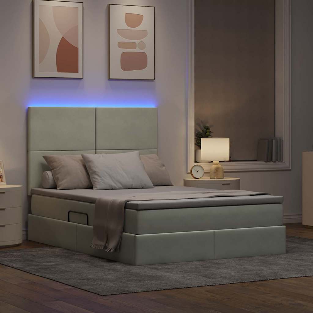 Letto con contenitore e LED Grigio chiaro 140 x 190 cm Velluto