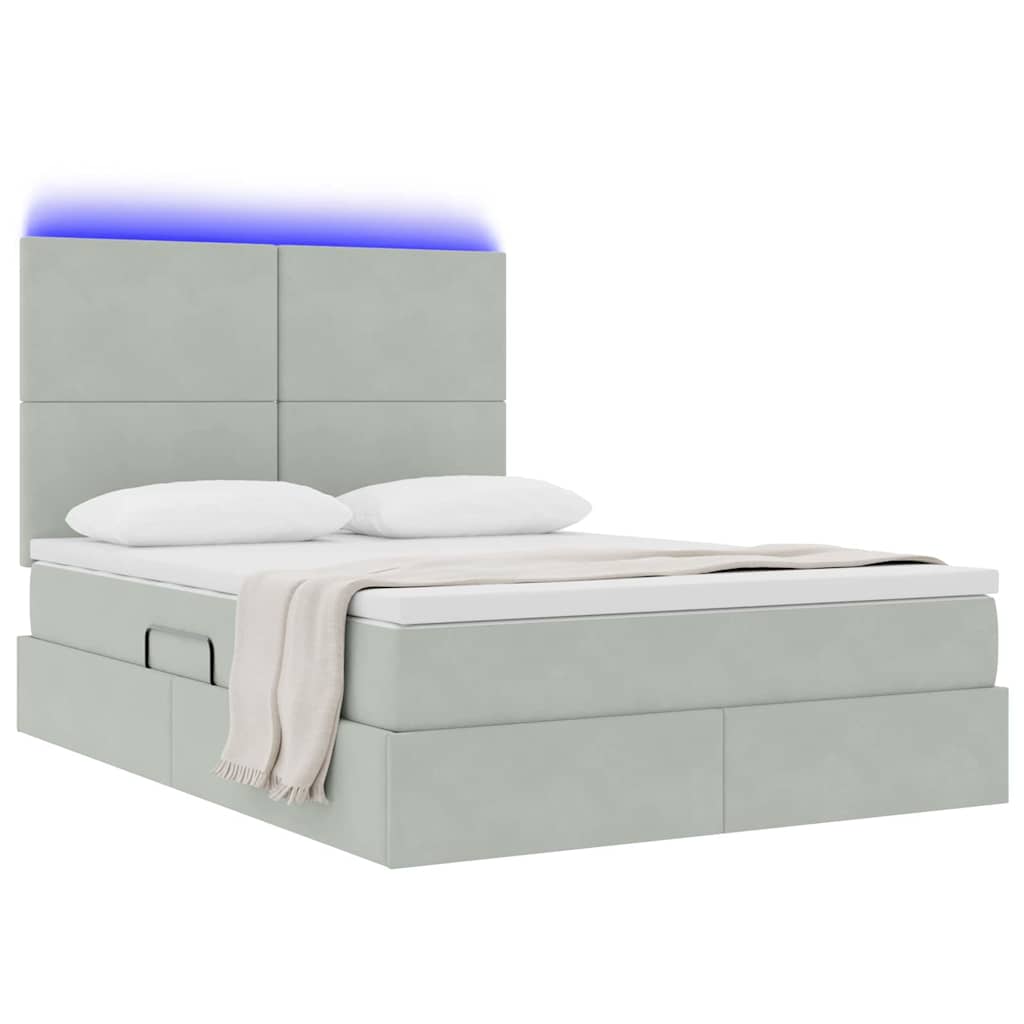 Letto con contenitore e LED Grigio chiaro 140 x 190 cm Velluto