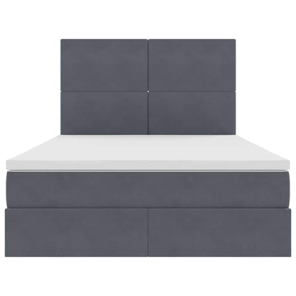 Letto con contenitore e LED Grigio scuro 140 x 190 cm Velluto