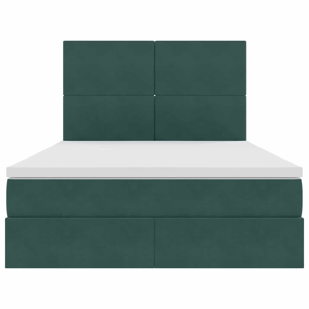 Letto con contenitore e LED Verde Scuro 140 x 190 cm Velluto