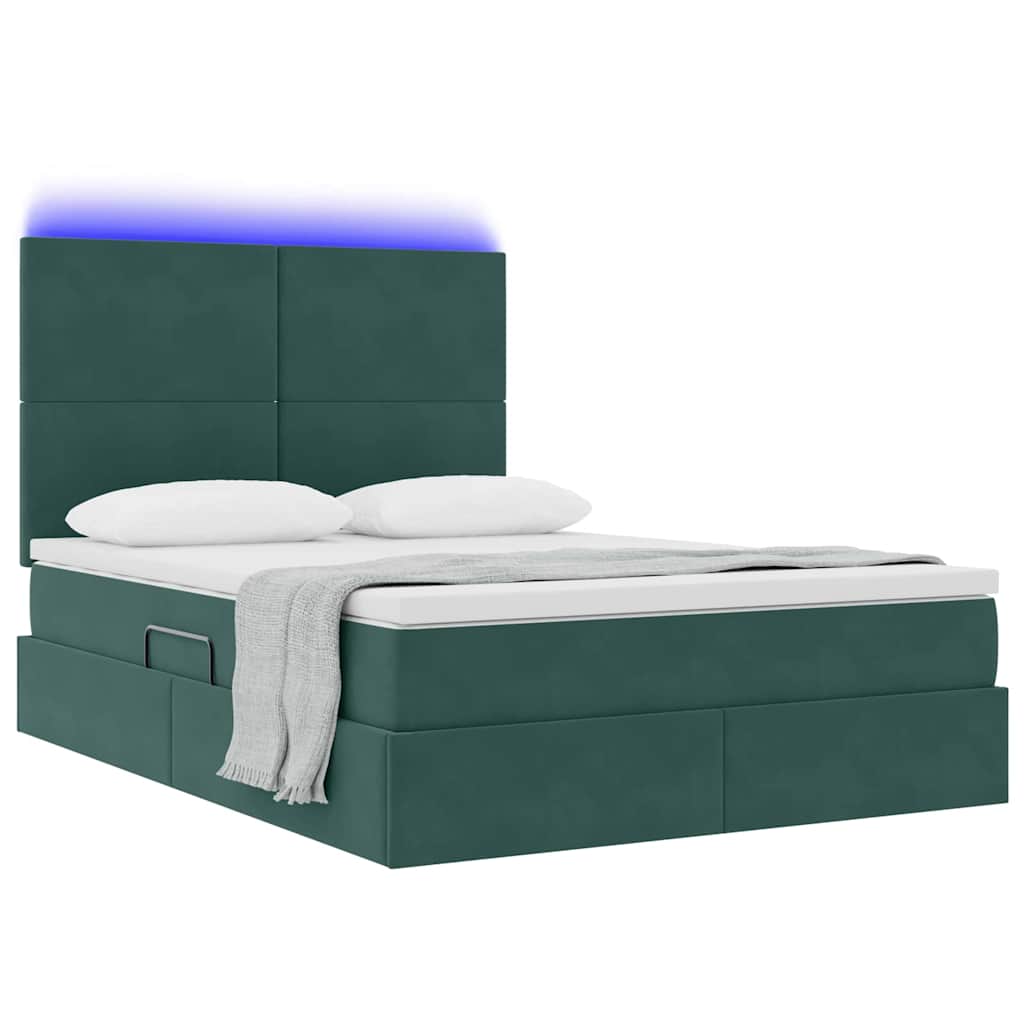 Letto con contenitore e LED Verde Scuro 140 x 190 cm Velluto