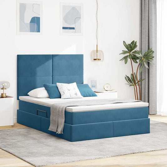 Letto con contenitore e LED Blu Scuro 140 x 190 cm Velluto