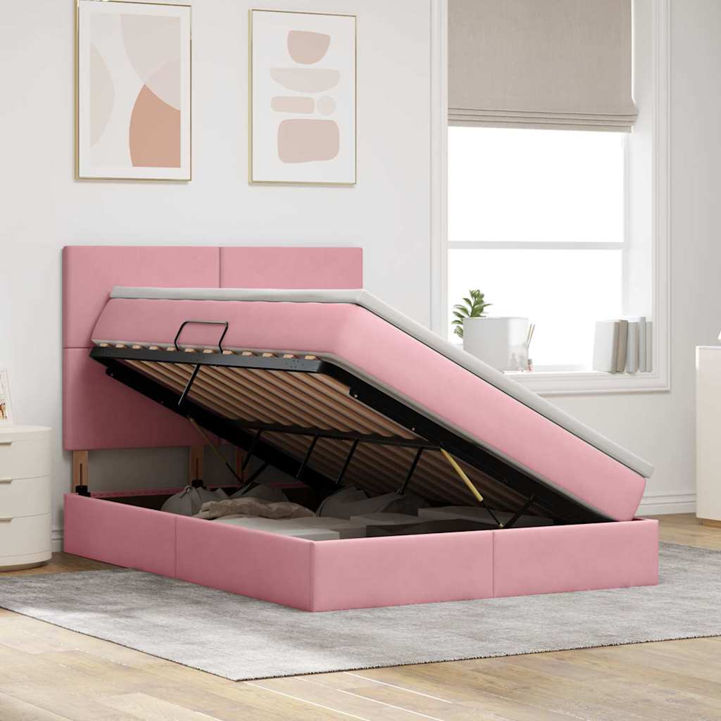 Letto con contenitore LED e materasso Rosa 140 x 190 cm Velluto | homemem39