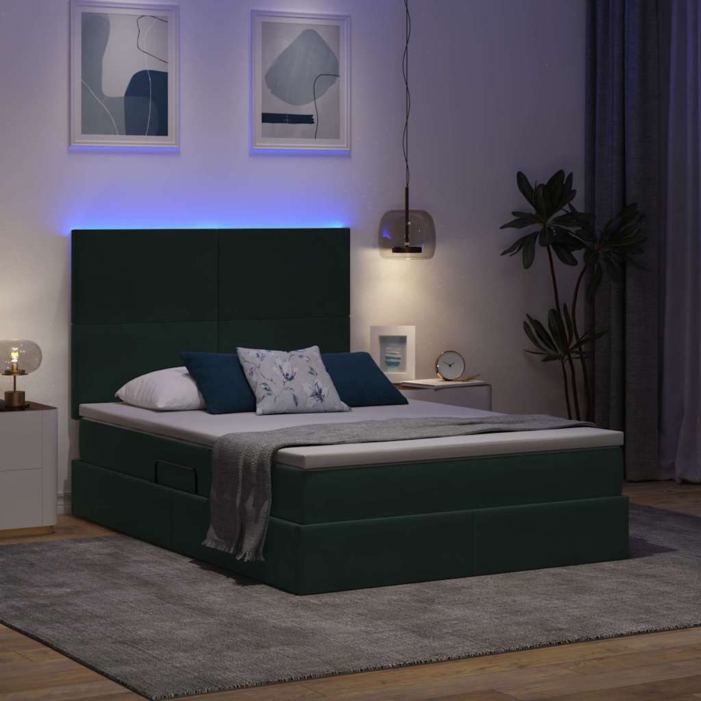 Letto con contenitore e LED Verde Scuro 140 x 200 cm Velluto
