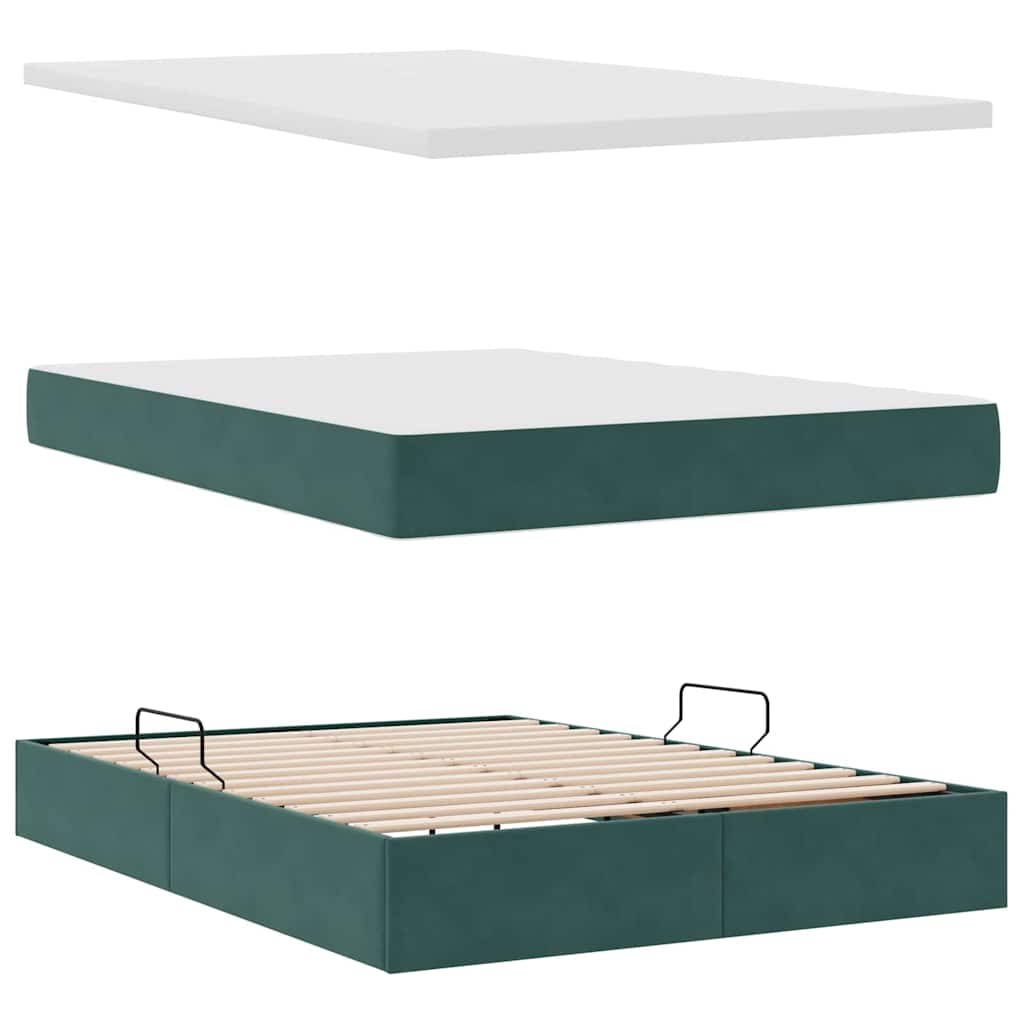 Letto con contenitore e LED Verde Scuro 140 x 200 cm Velluto
