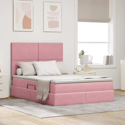 Letto con contenitore LED e materasso Rosa 140 x 200 cm Velluto | homemem39