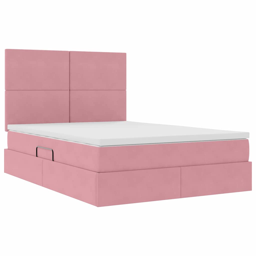 Letto con contenitore e LED Rosa 140 x 200 cm Velluto