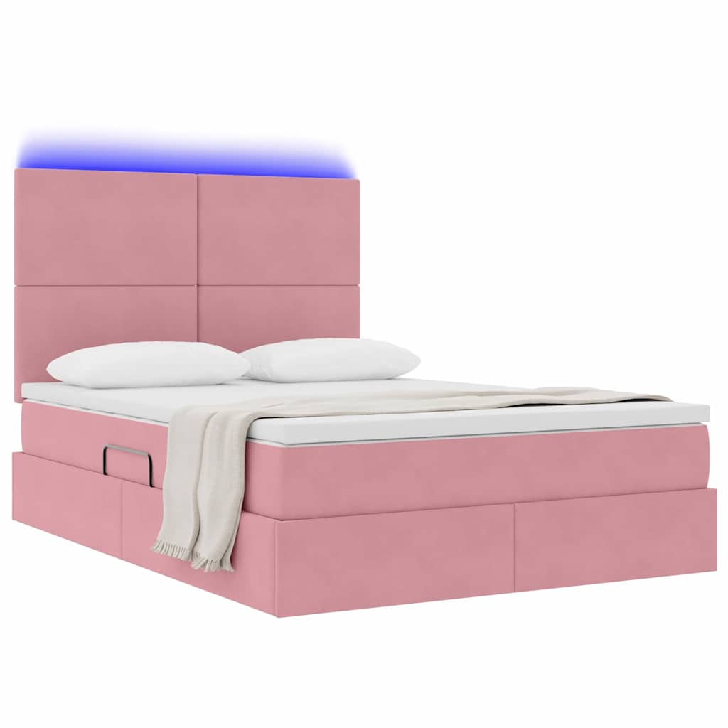 Letto con contenitore e LED Rosa 140 x 200 cm Velluto