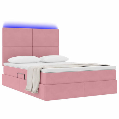 Letto con contenitore e LED Rosa 140 x 200 cm Velluto