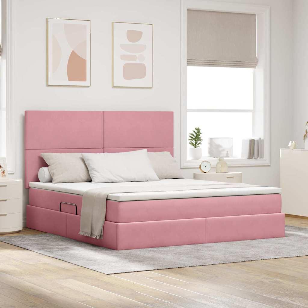 Letto con contenitore LED e materasso Rosa 160 x 200 cm Velluto | homemem39