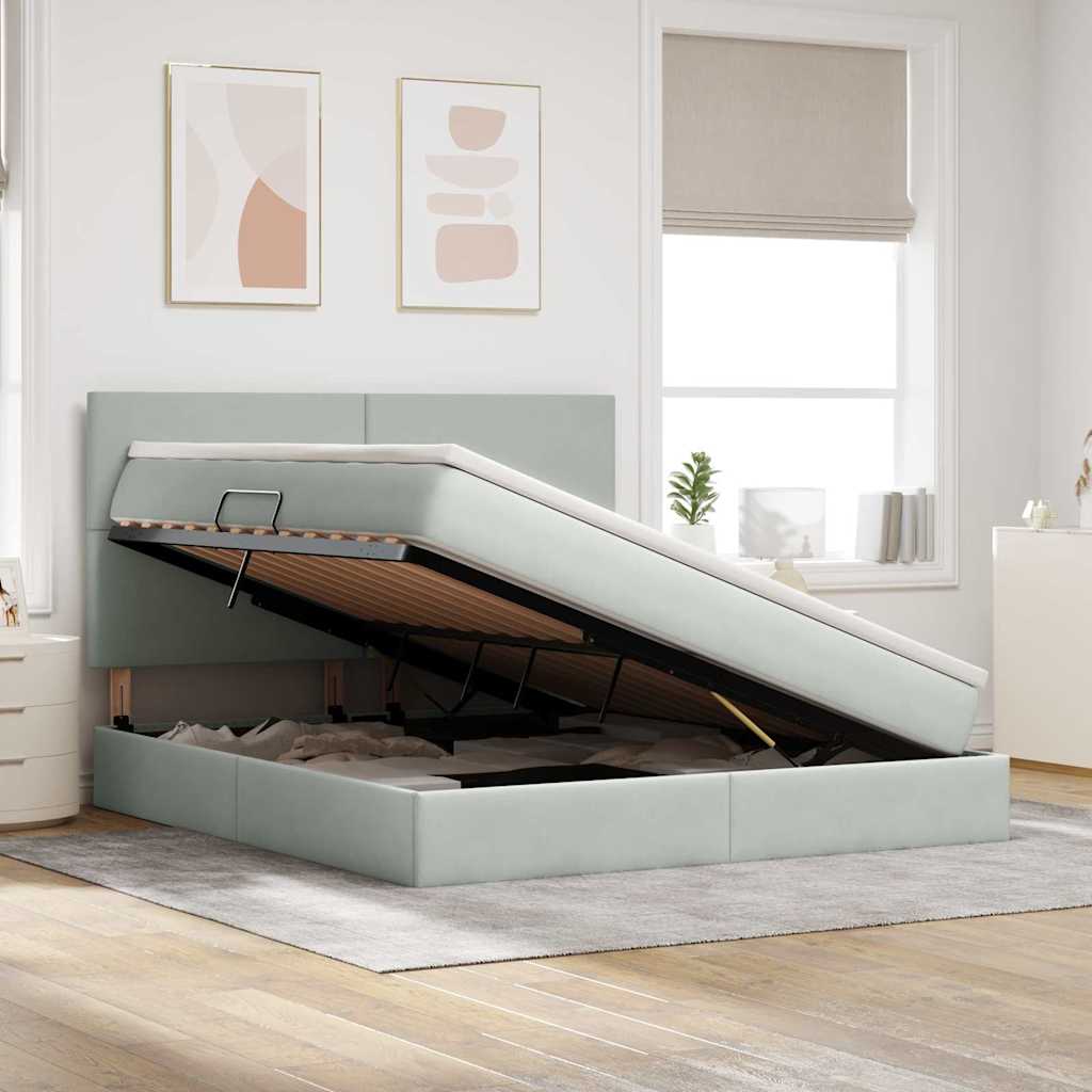 Letto con contenitore e LED Grigio chiaro 180 x 200 cm Velluto