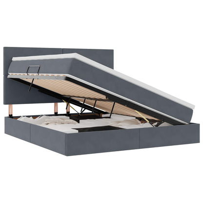 Letto con contenitore e LED Grigio scuro 180 x 200 cm Velluto