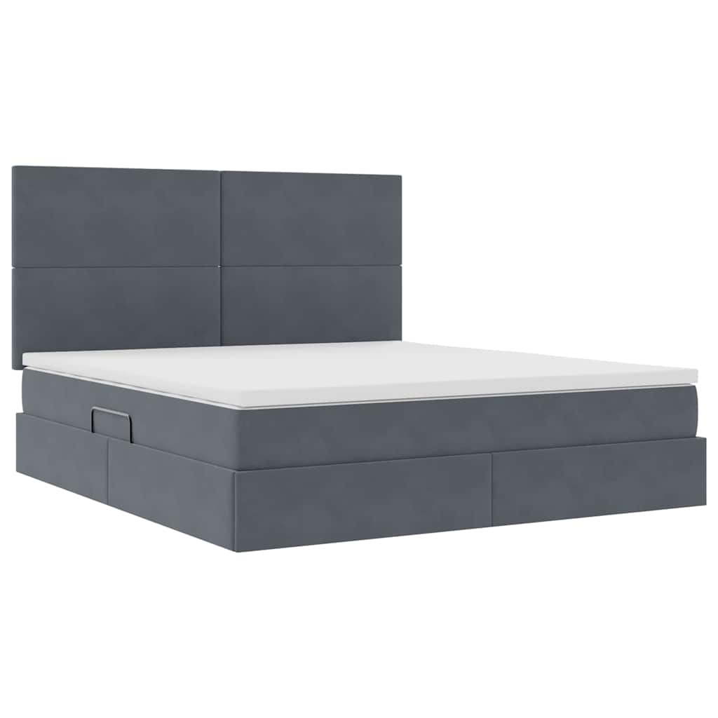 Letto con contenitore e LED Grigio scuro 180 x 200 cm Velluto