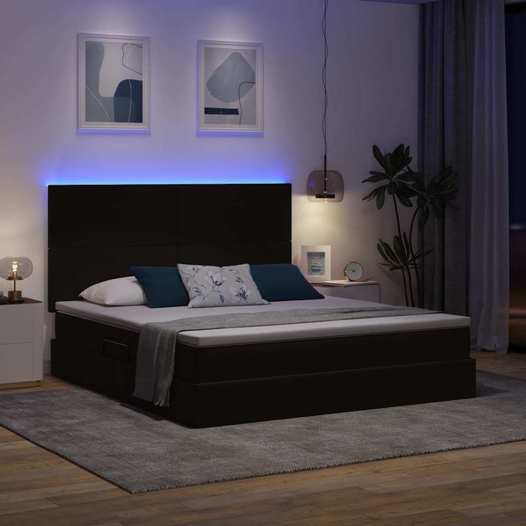 Letto con contenitore e LED Nero 180 x 200 cm Velluto
