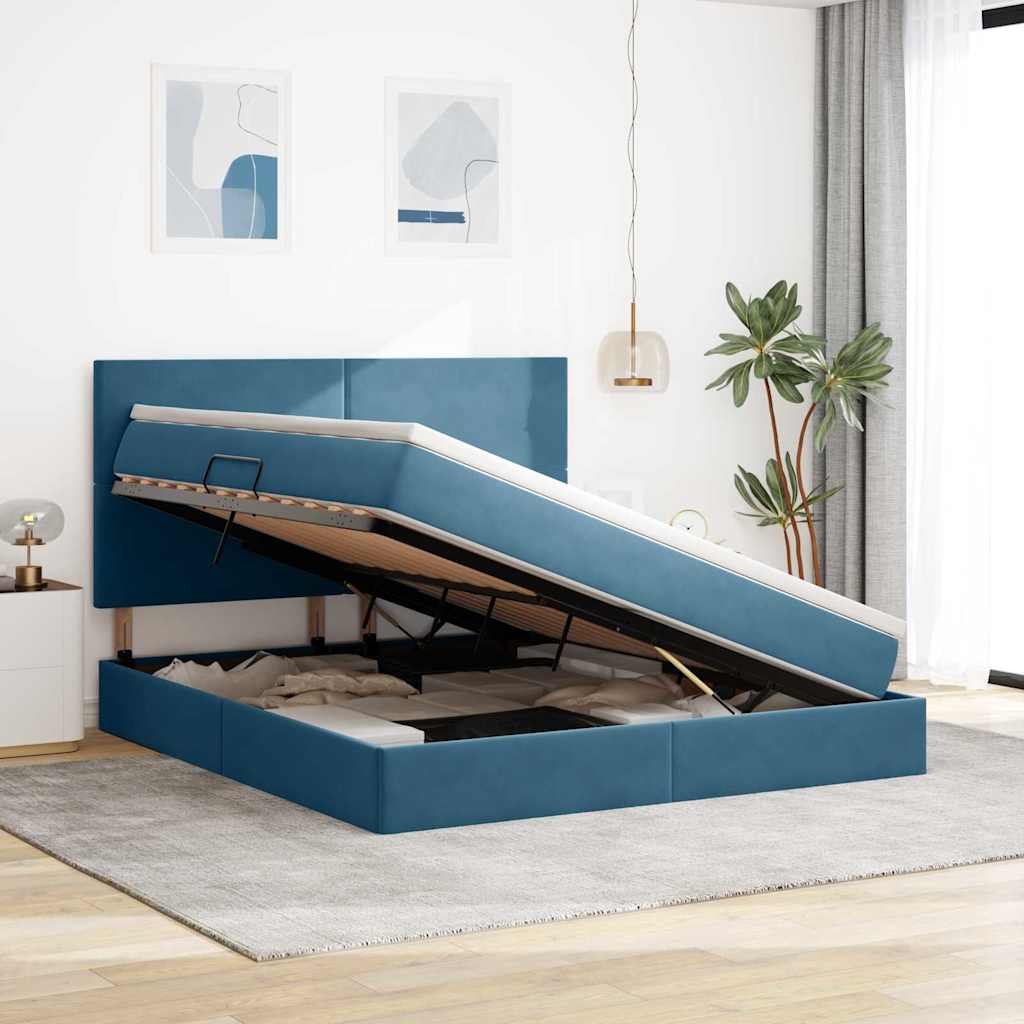 Letto con contenitore LED e materasso Blu Scuro 180 x 200 cm | homemem39