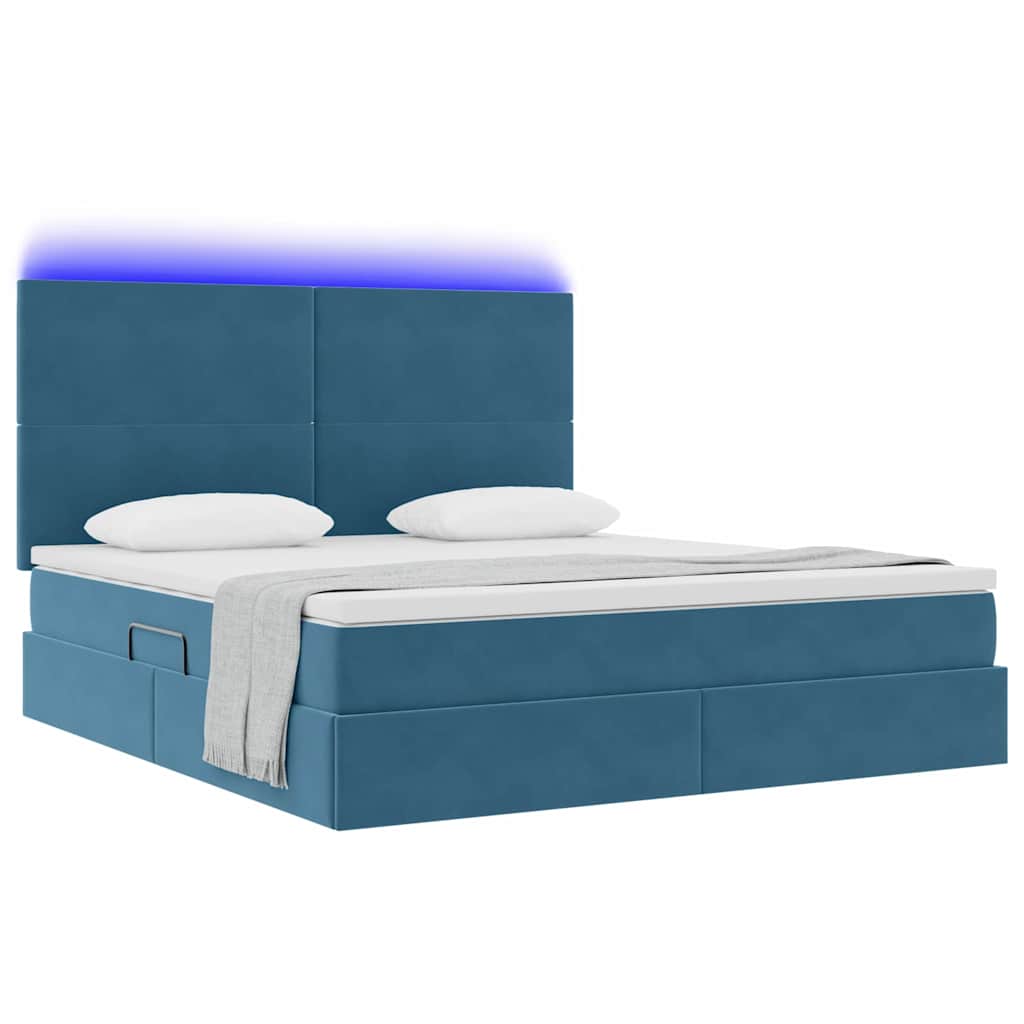 Letto con contenitore e LED Blu Scuro 180 x 200 cm Velluto