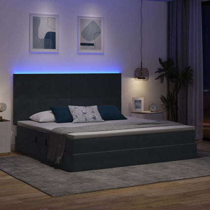 Letto con contenitore e LED Grigio scuro 200 x 200 cm Velluto