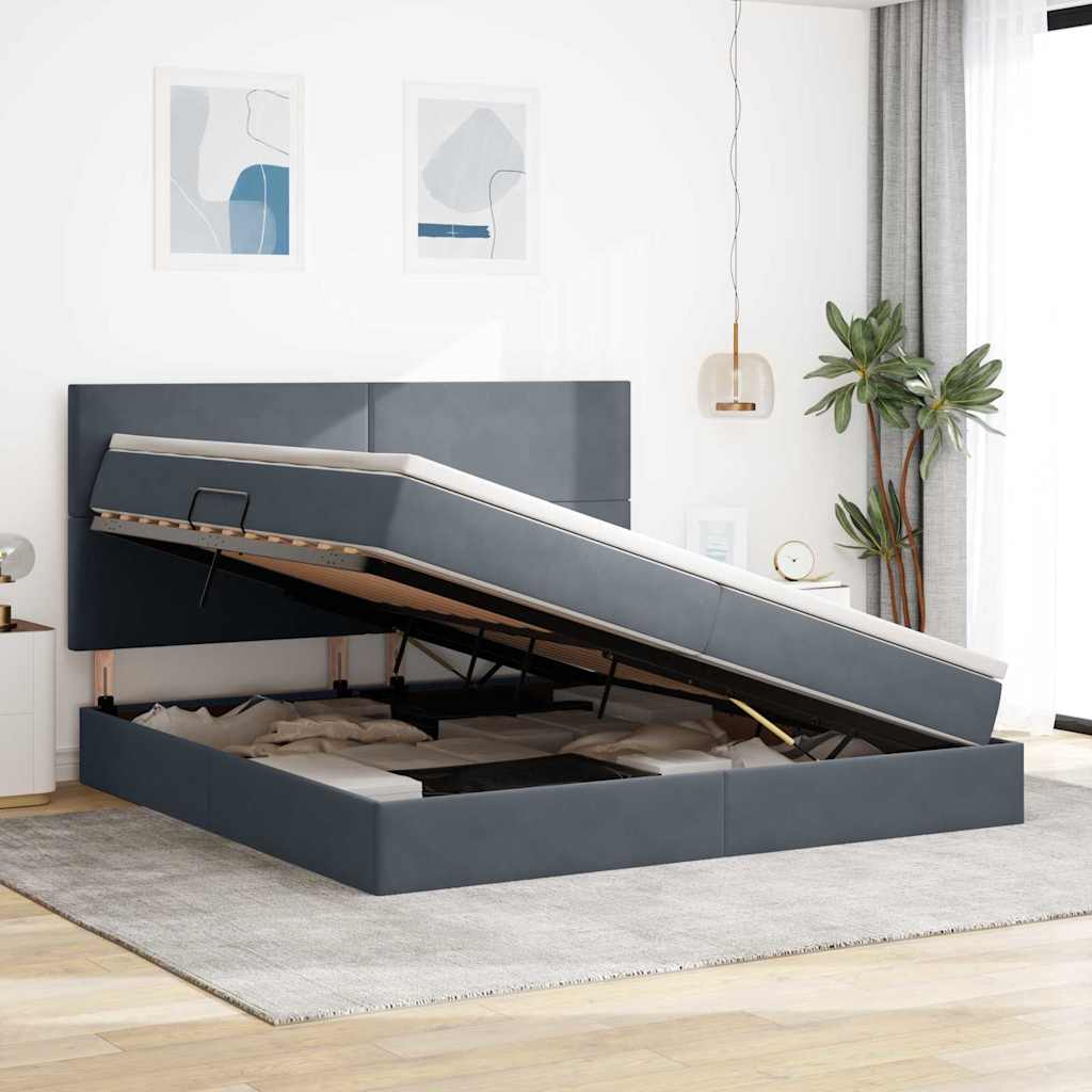 Letto con contenitore LED e materasso Grigio Scuro 200 x 200 cm | homemem39