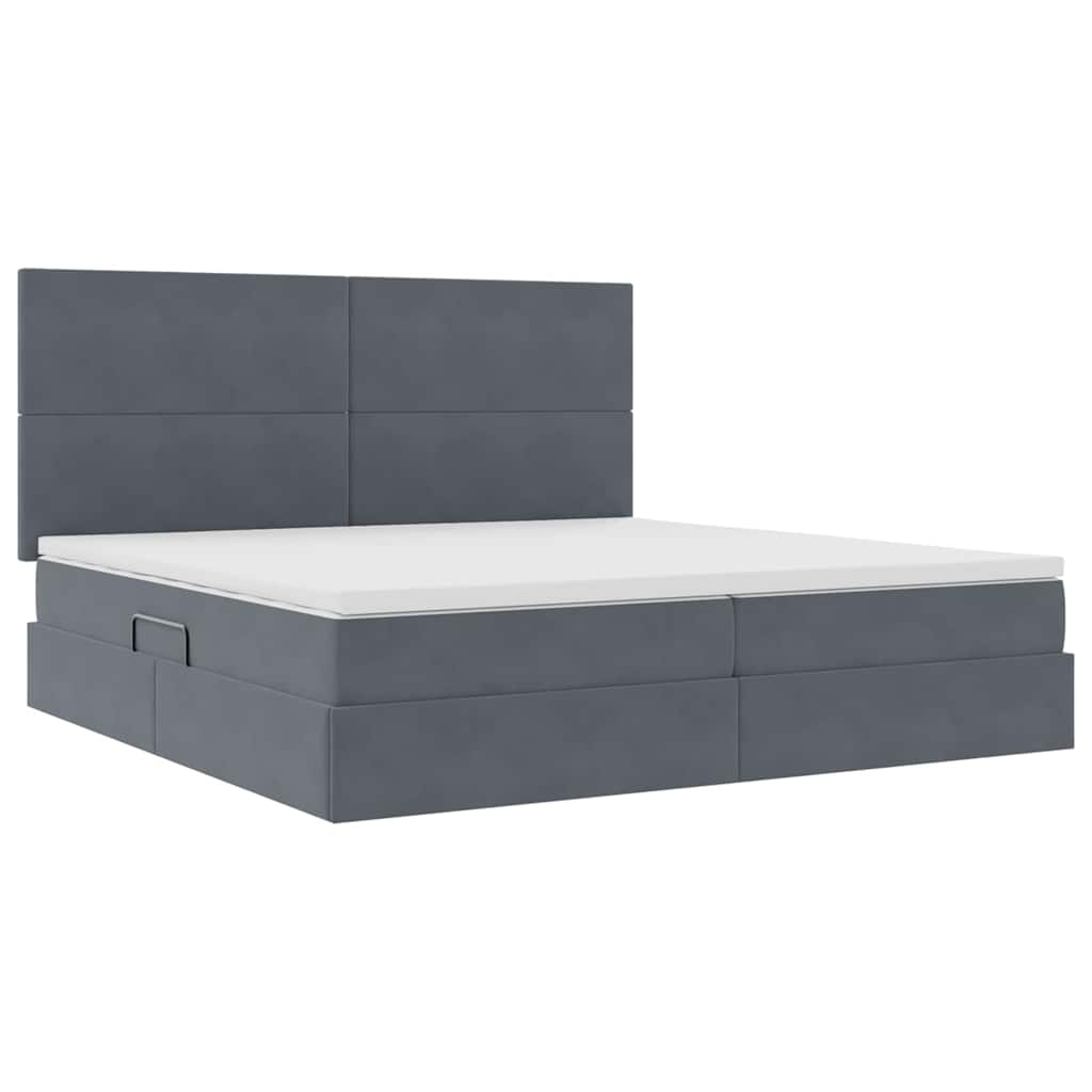 Letto con contenitore e LED Grigio scuro 200 x 200 cm Velluto