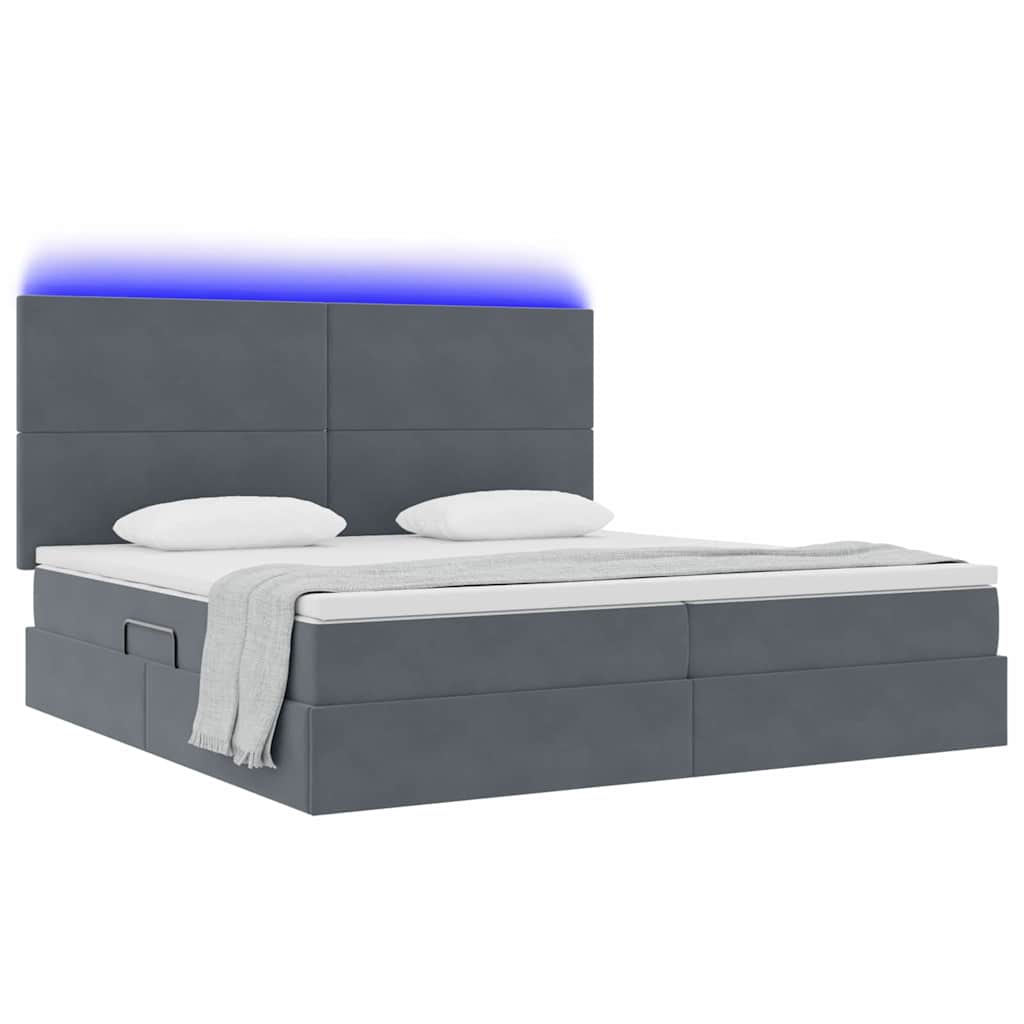 Letto con contenitore e LED Grigio scuro 200 x 200 cm Velluto