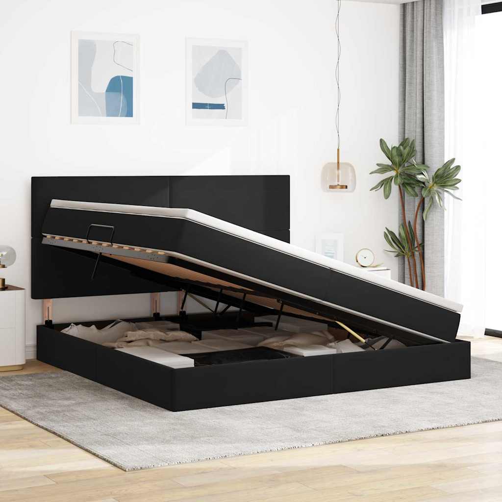 Letto con contenitore e LED Nero 200 x 200 cm Velluto