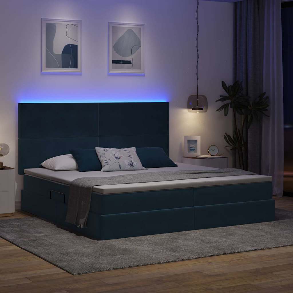 Letto con contenitore LED e materasso Blu Scuro 200 x 200 cm | homemem39