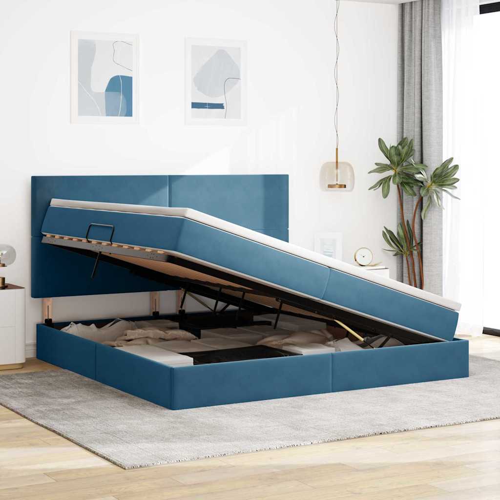 Letto con contenitore LED e materasso Blu Scuro 200 x 200 cm | homemem39
