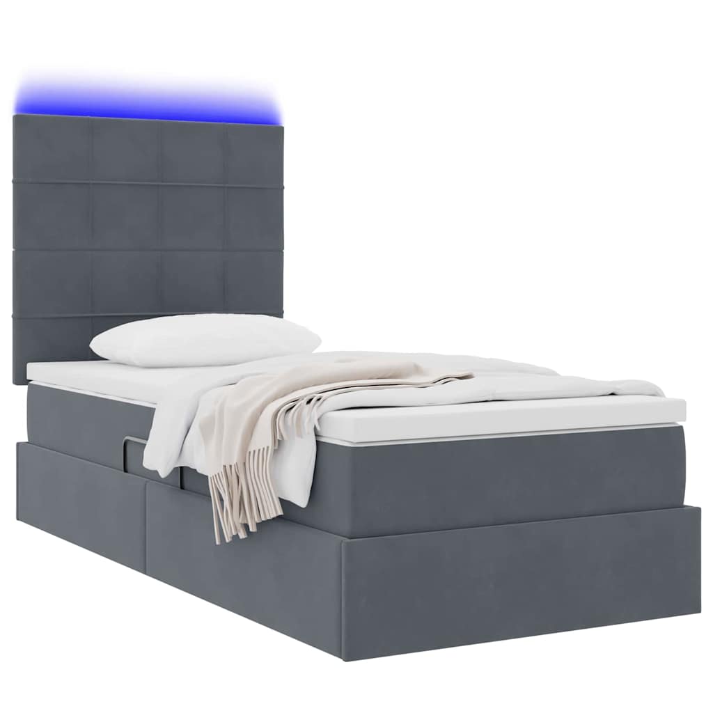 Letto con contenitore LED e materasso Grigio Scuro 90 x 190 cm