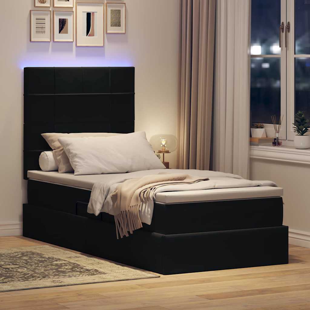Letto con contenitore LED e materasso Nero 90 x 200 cm Velluto | homemem39