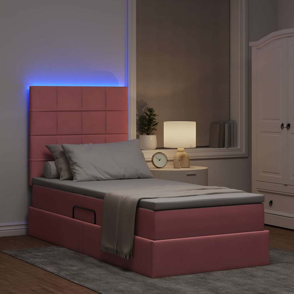 Letto con contenitore LED e materasso Rosa 100 x 200 cm Velluto | homemem39