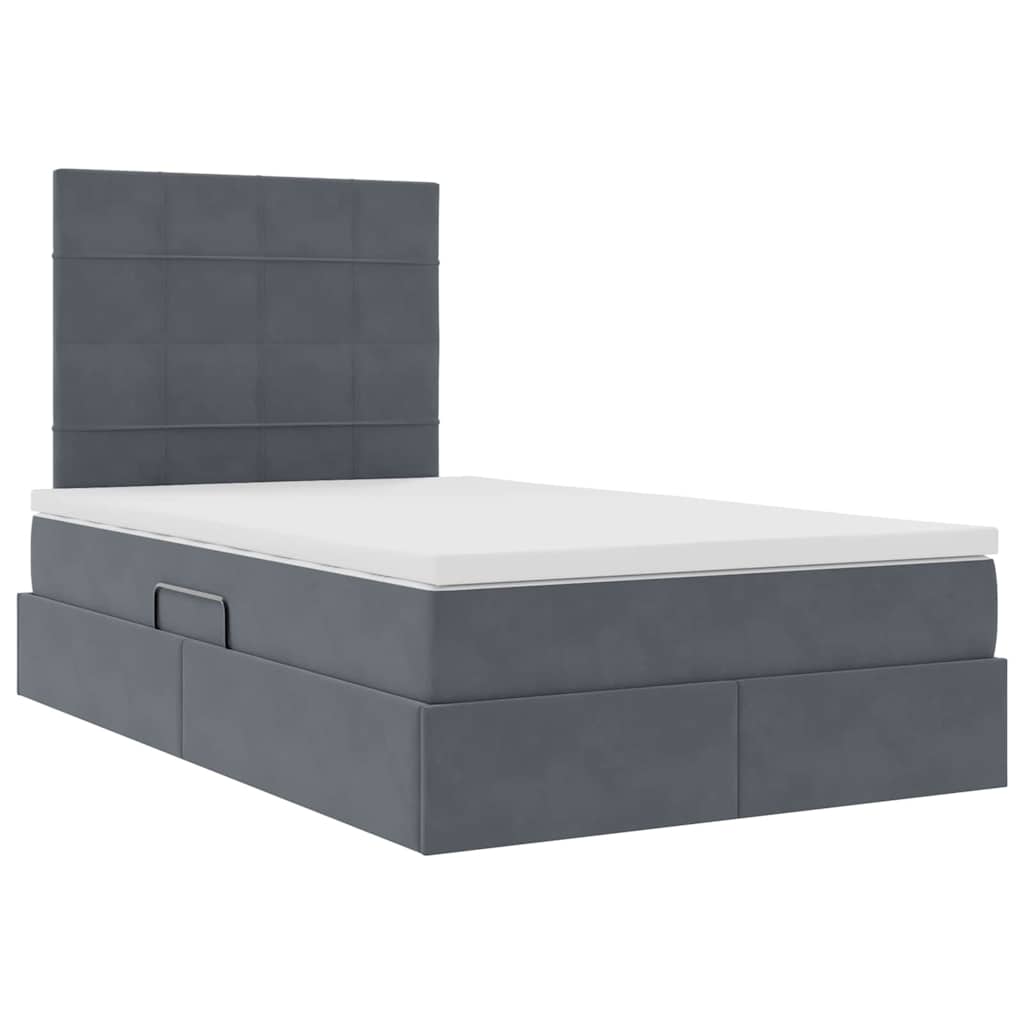 Letto con contenitore e LED Grigio scuro 120 x 200 cm Velluto