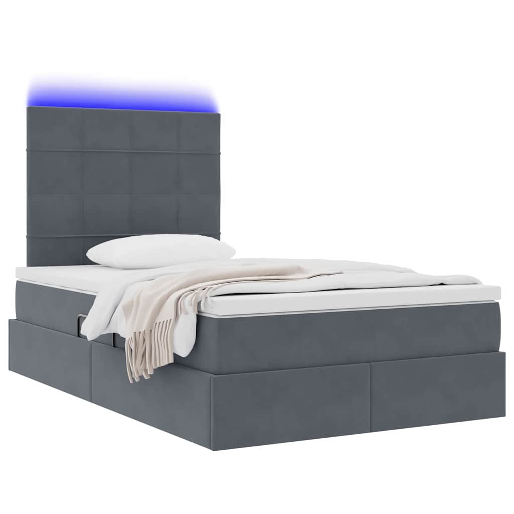 Letto con contenitore e LED Grigio scuro 120 x 200 cm Velluto