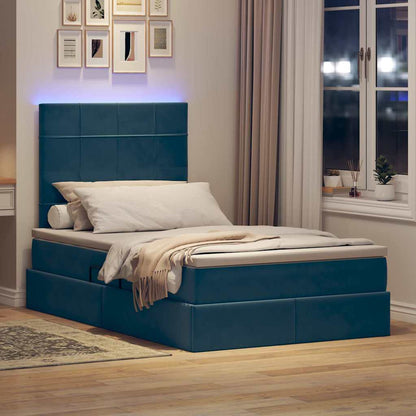 Letto con contenitore e LED Blu Scuro 120 x 200 cm Velluto
