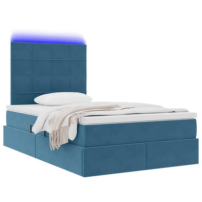 Letto con contenitore e LED Blu Scuro 120 x 200 cm Velluto