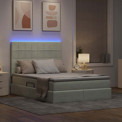 Letto con contenitore e LED Grigio chiaro 140 x 190 cm Velluto