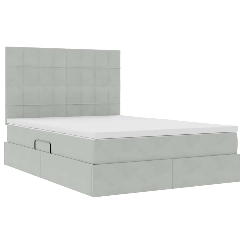 Letto con contenitore e LED Grigio chiaro 140 x 190 cm Velluto